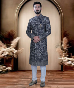 Navy Blue Rayon Pakistani Sherwani 319663