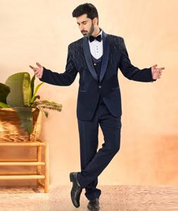 Navy Blue Rayon Tuxedos Suit 306144