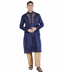 Navy Blue Satin Kurta Pajama 282959