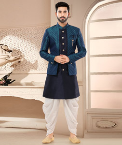 Navy Blue Silk Dhoti Sherwani 285786