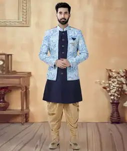 Navy Blue Silk Dhoti Sherwani 292411