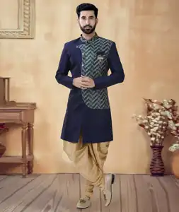 Navy Blue Silk Dhoti Sherwani 292420