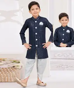 Navy Blue Silk Kids Indo Western Sherwani 294950