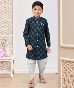 Navy Blue Silk Kids Indo Western Sherwani 303789