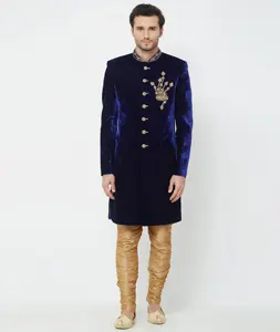 Navy Blue Velvet Indo Western Sherwani 300202