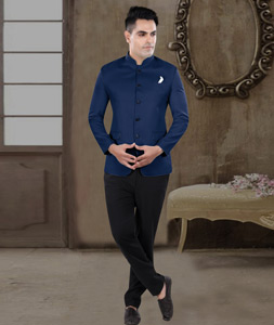 Navy Blue Viscose Jodhpuri Suit 306417