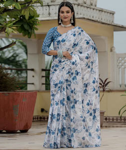 Off White Chinon Lehenga Saree 318029