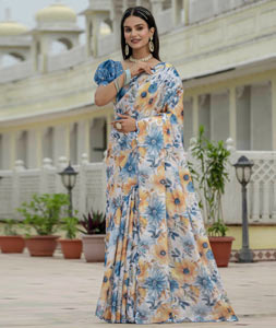 Off White Chinon Saree With Blouse 318036