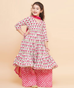 Off White Cotton Kids Palazzo Suit 282657