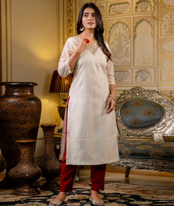 Off White Shimmer Long Kurti 318417