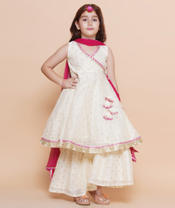 Off White Silk Kids Sharara Suit 282664