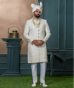 Off White Silk Sherwani 315299