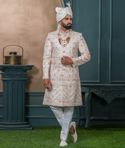 Off White Silk Sherwani 315306