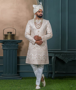 Off White Silk Sherwani 315307