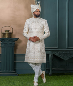 Off White Silk Sherwani 315313