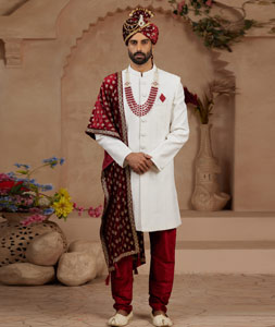 Off White Silk Sherwani 306736
