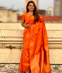 Orange Banarasi Silk Saree 319077