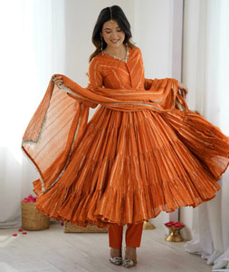 Orange Chanderi Readymade Anarkali Suit 319266