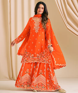 Orange Chinon Palazzo Suit 318276