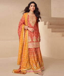 Orange Chinon Silk Palazzo Suit 318820
