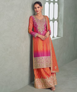Orange Chinon Silk Palazzo Suit 318144