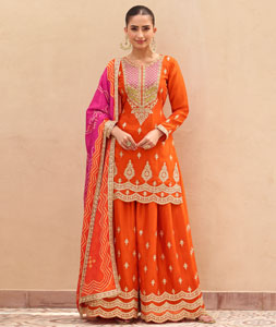 Orange Chinon Silk Palazzo Suit 319243