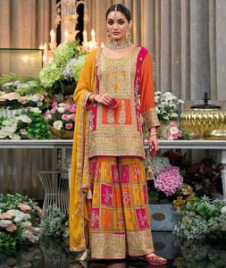 Orange Chinon Silk Readymade Sharara Suit 319264