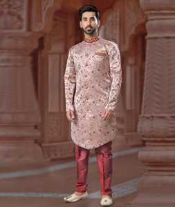 Peach Banarasi Jacquard Indo Western Sherwani 282263