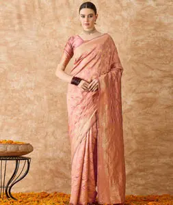 Peach Banarasi Silk Saree 301524