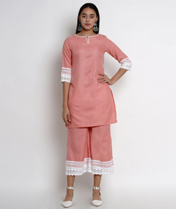 Peach Cotton Kurta Set With Palazzo 281494