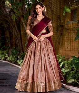 Peach Dupion Silk Lehenga Choli 320034