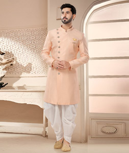 Peach Jacquard Dhoti Sherwani 285769