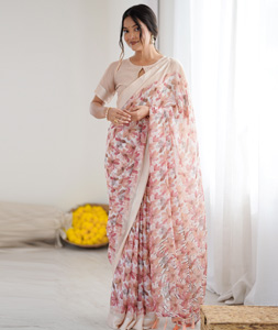 Peach Satin Saree With Blouse 319280