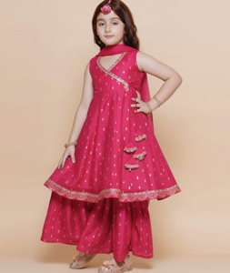 Pink Chanderi Silk Kids Salwar Suit 320262