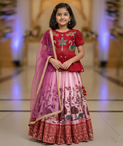 Pink Chinon Silk Kids Lehenga Choli 319596