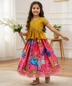 Pink Chinon Silk Kids Lehenga Choli 319599