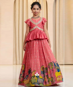 Pink Chinon Silk Kids Lehenga Choli 319600