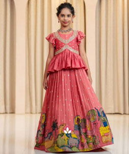 Pink Chinon Silk Kids Lehenga Choli 319600