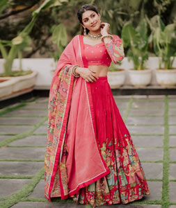 Pink Cotton Circular Lehenga Choli 318403