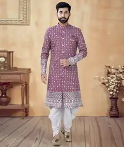 Pink Cotton Dhoti Sherwani 292405