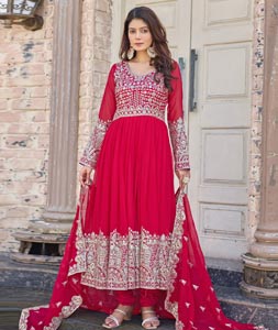 Pink Faux Georgette Readymade Churidar Suit 318939