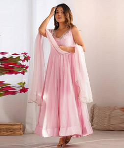 Pink Faux Georgette Readymade Pant Style Suit 317899