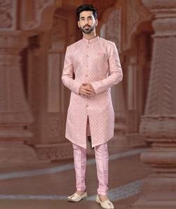 Pink Jacquard Indo Western Sherwani 282249