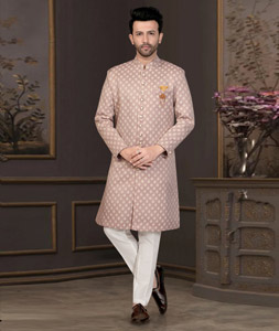Pink Jacquard Indo Western Suit 316113