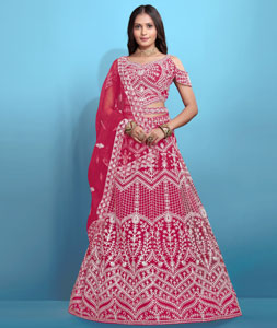 Pink Net A Line Lehenga Choli 318125