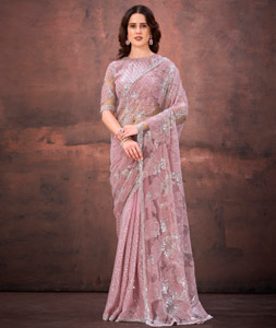 Pink Net Sequence Saree 320323