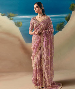 Pink Organza Saree With Blouse 318479
