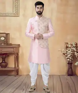 Pink Silk Dhoti Sherwani 292406