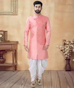 Pink Silk Dhoti Sherwani 292407