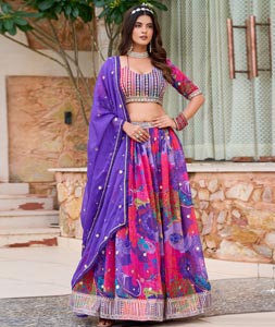 Pink Silk Floral print Lehenga choli 320435